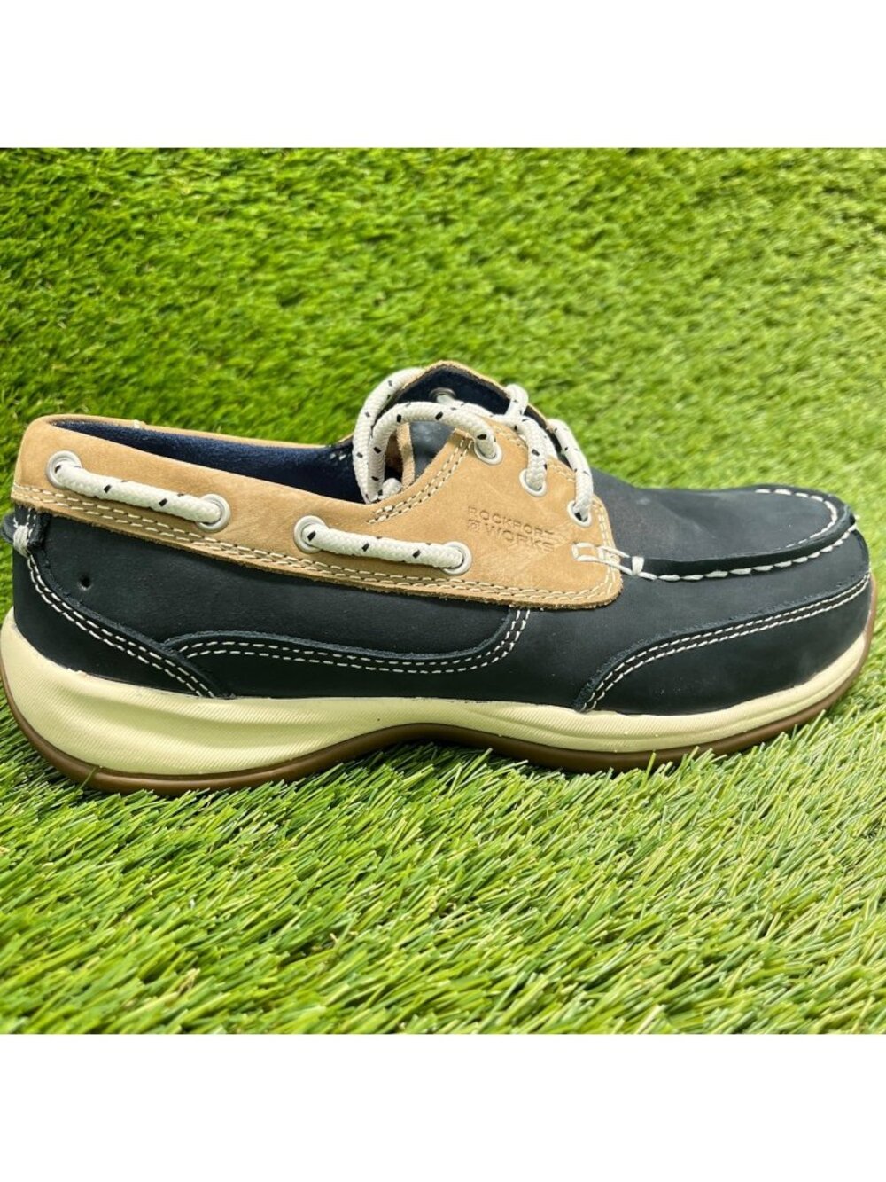 Rockport Sailing Club Womens Size 8D Navy Tan Steel Toe Safety Work Boat Shoes